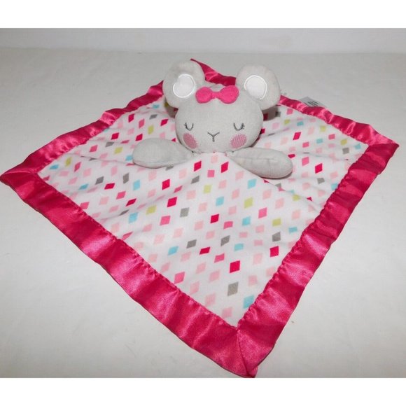Garanimals Mouse Security Blanket Gray Pink Diamonds Satin Trim Baby lovey nunu - Picture 1 of 7